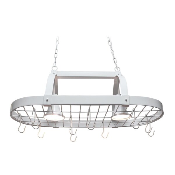 All The Rages Elegant Designs White 2 Light Kitchen Pot Rack with Downlights - PR1000-WHT