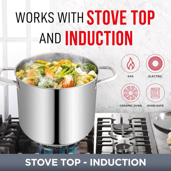 Bakken-Swiss Deluxe 16-Quart Stainless Steel Stockpot with Tempered Glass Lid, Heavy Duty - BKSSQ16