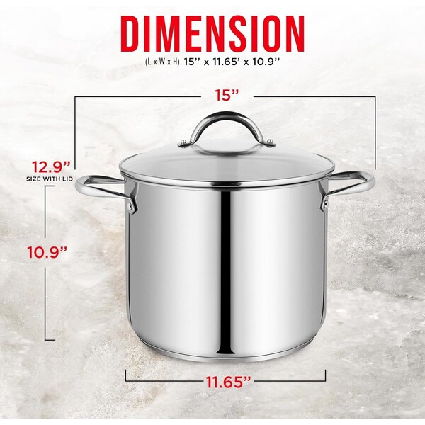 Bakken-Swiss Deluxe 16-Quart Stainless Steel Stockpot with Tempered Glass Lid, Heavy Duty - BKSSQ16