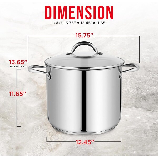 Bakken-Swiss Deluxe 20-Quart Stainless Steel Stockpot with Tempered Glass Lid, Heavy Duty - BKSSQ20
