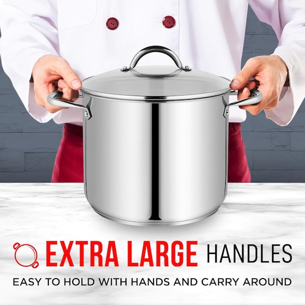 Bakken-Swiss Deluxe 20-Quart Stainless Steel Stockpot with Tempered Glass Lid, Heavy Duty - BKSSQ20