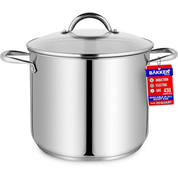 Bakken-Swiss Deluxe 20-Quart Stainless Steel Stockpot with Tempered Glass Lid, Heavy Duty - BKSSQ20