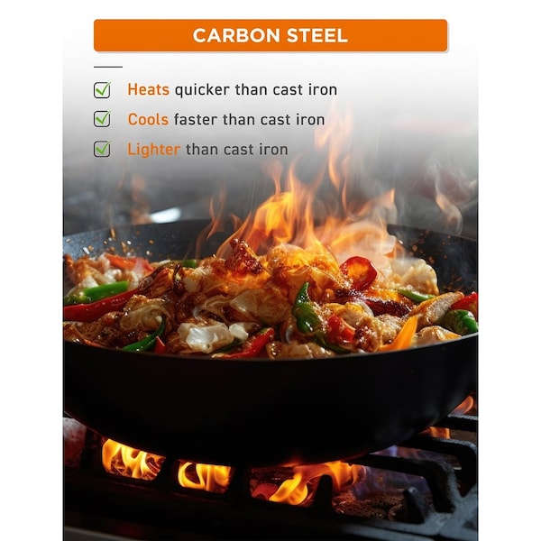 Commercial Chef 12in Carbon Steel Wok with Wood Handle - CHCSW12
