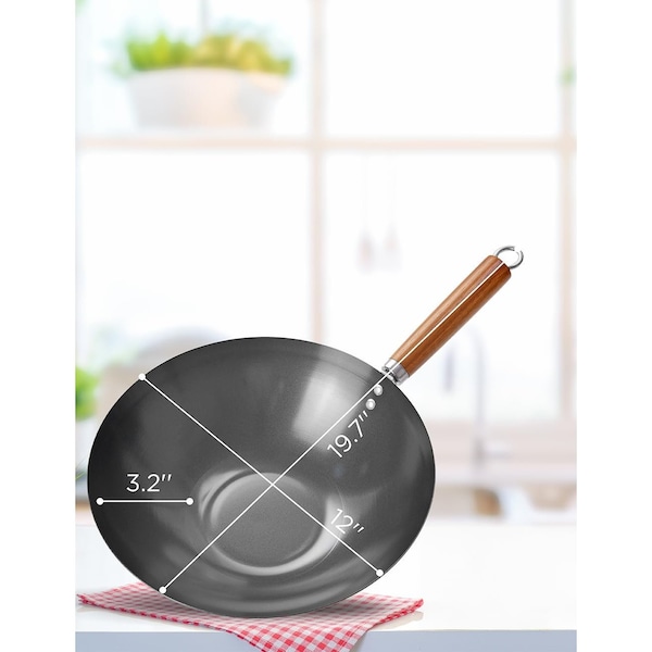 Commercial Chef 12in Carbon Steel Wok with Wood Handle - CHCSW12