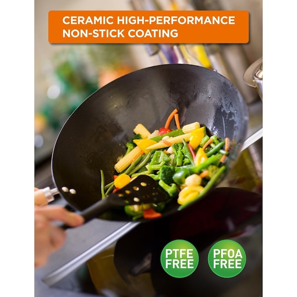 Commercial Chef 12in Carbon Steel Wok with Wood Handle - CHCSW12