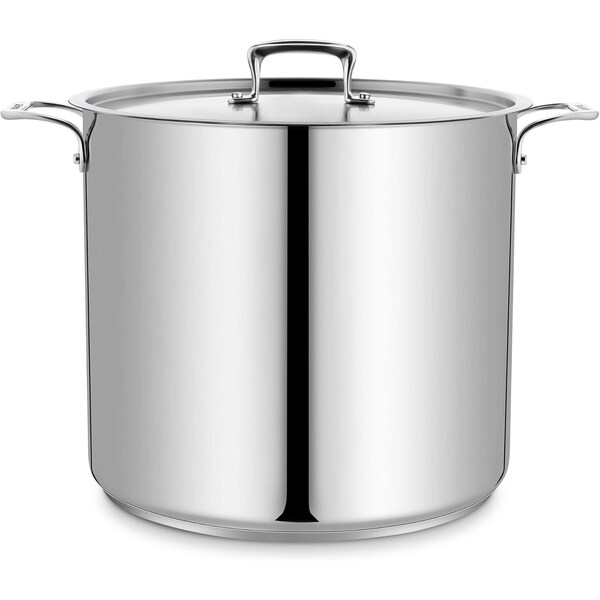 Bakken-Swiss 24QT Stockpot, Brushed Stainless Steel, Heavy Duty, Induction-Ready, Lid and Riveted Handles - BKSP24QT