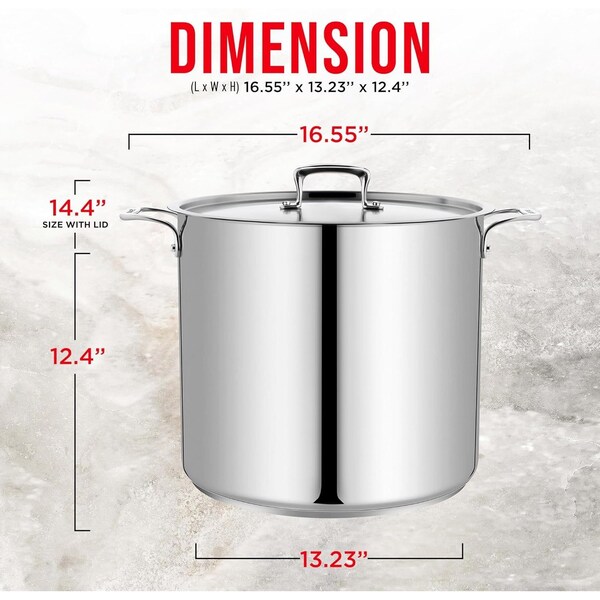 Bakken-Swiss 24QT Stockpot, Brushed Stainless Steel, Heavy Duty, Induction-Ready, Lid and Riveted Handles - BKSP24QT