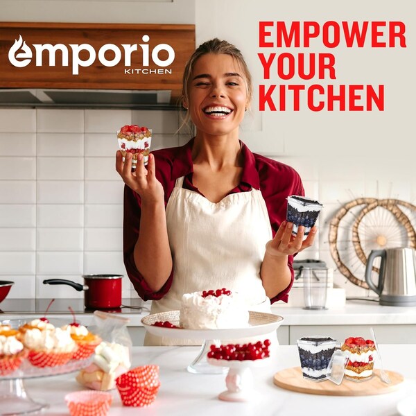 Emporio Kitchen 5oz Plastic Dessert Cups with Lids and Spoons, BPA-Free, Clear, Reusable, Elegant, 50PK - EMPKDC50