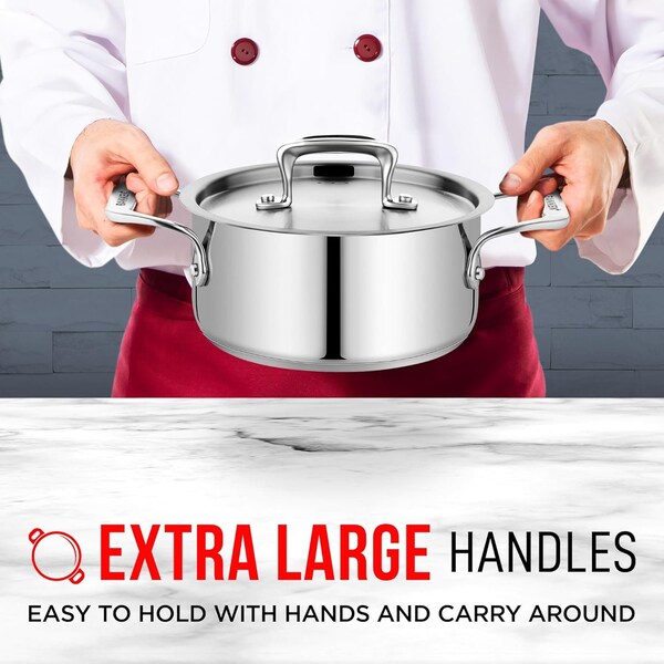 Bakken-Swiss 2QT Stockpot, Brushed Stainless Steel, Heavy Duty, Induction-Ready, Lid and Riveted Handles - BAKSTQ2