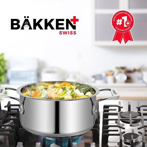 Bakken-Swiss 2QT Stockpot, Brushed Stainless Steel, Heavy Duty, Induction-Ready, Lid and Riveted Handles - BAKSTQ2