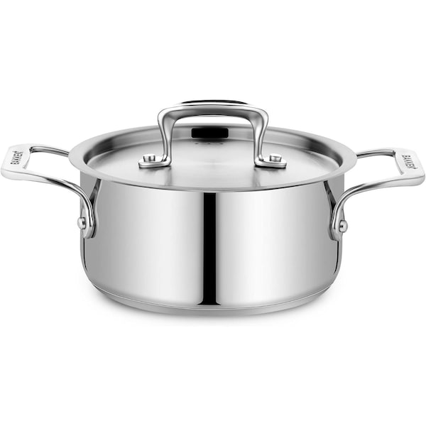 Bakken-Swiss 2QT Stockpot, Brushed Stainless Steel, Heavy Duty, Induction-Ready, Lid and Riveted Handles - BAKSTQ2