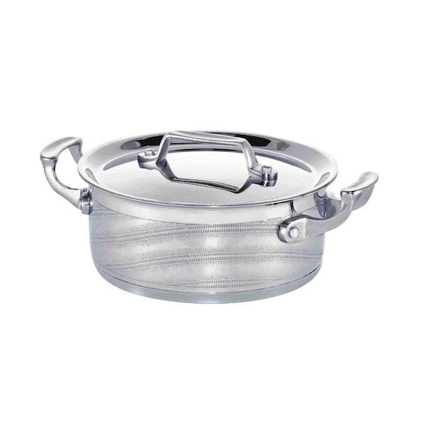 Bon Chef Cucina Casserole Pot W/ Lid, Wave Finish, Ind Btm, 8 5/8"Dia X 4 1/4"H, 2 Sq Hndls, 3 Qt - 60000WAVE