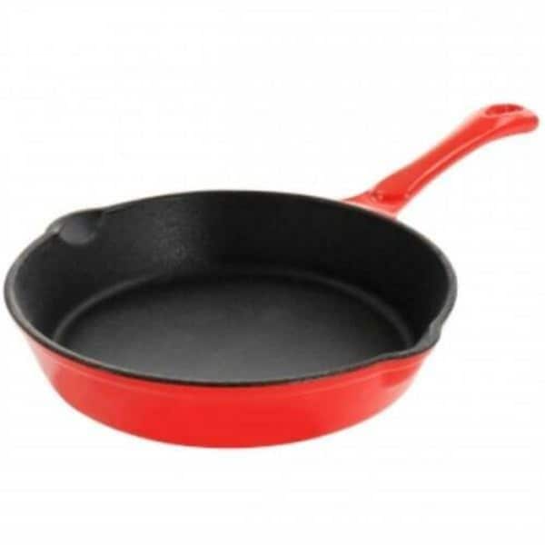 Megachef 8 in. Enameled Round PreSeasoned Cast Iron Frying Pan, Red - MCCE-8RED
