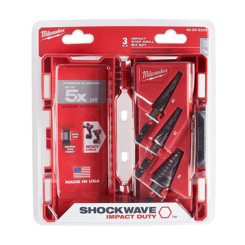 Juego de brocas escalonadas de titanio Milwaukee SHOCKWAVE Impact Duty (3 piezas) - 48-89-9254