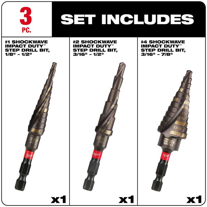 Juego de brocas escalonadas de titanio Milwaukee SHOCKWAVE Impact Duty (3 piezas) - 48-89-9254