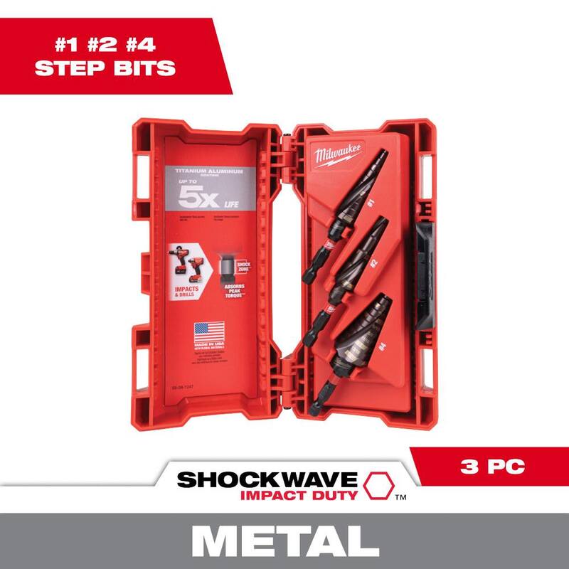 Juego de brocas escalonadas de titanio Milwaukee SHOCKWAVE Impact Duty (3 piezas) - 48-89-9254