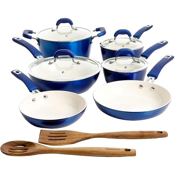 Gibson Gibson 124985.12 Kenmore Arlington Ceramic Coated Nonstick Aluminum Cookware Set; Metallic Blue - 12 Piece - 124985.12