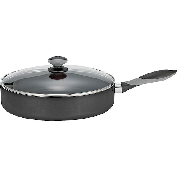T-Fal Jumbo Fry Pan, 12 in Dia, Aluminum, Black, Non-Stick: Yes, Dishwasher Safe: Yes, Soft-Grip Handle - MIR-A7978284