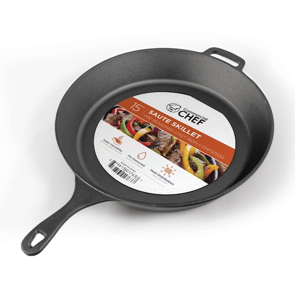 Commercial Chef 15-inch Pre-seasoned Cast Iron Skillet - CHFS1500