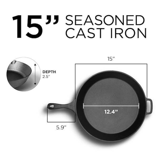 Commercial Chef 15-inch Pre-seasoned Cast Iron Skillet - CHFS1500