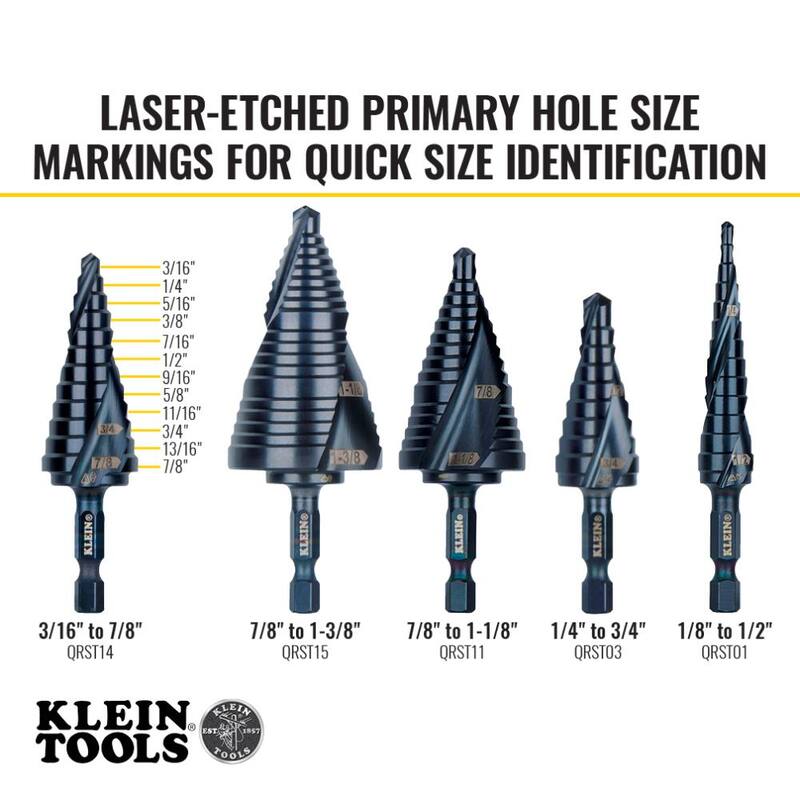Herramienta Klein Tools #14 Broca escalonada, eje de impacto, doble espiral de 3/16” a 7/8” - QRST14