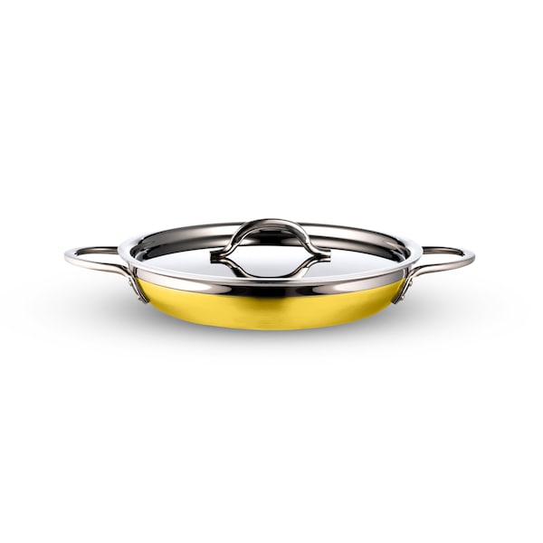 Bon Chef Country French 2 Saute Pan/Skillet W/Cover Dbl Handle 10 1/8 X 1 7/8  1 Qt 20 Oz - Yellow - 71304-CF2-Y