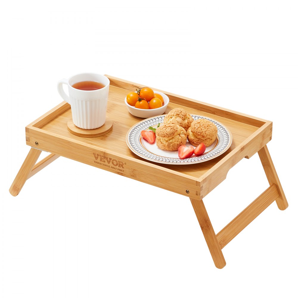 VEVOR Bed Tray Table with Foldable Legs, Bamboo Breakfast Tray for Sofa, Bed, Eating, Snacking, and Working, Folding Serving Laptop Desk Tray, Portable Food Snack Platter for Picnic, 15.7" x 11" - ZCTP1JT1581142XUSV0