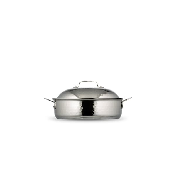Bon Chef Cucina Saute Pot W/ Domed Lid, Hammered Finish, Ind Btm, 11 3/16"Dia X 3 2/7"H, 2 Hndls, 4 Qt - 60001HF