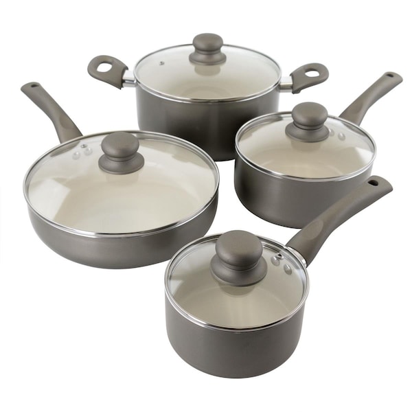 Oster Newcrest Ceramic Nonstick Aluminum Cookware Set with Soft Grip Handles - 8 Piece - 98892.08