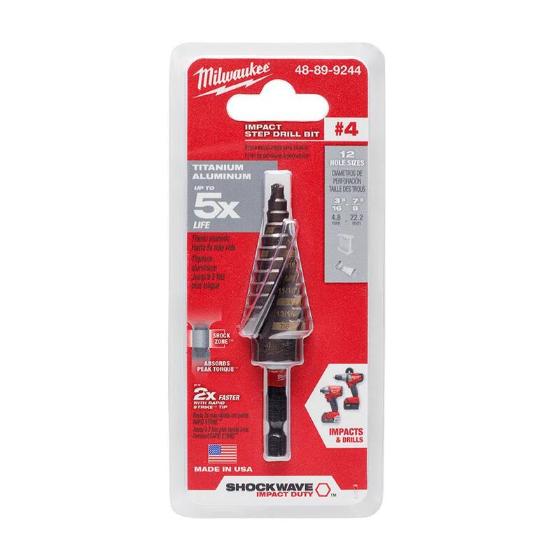 Broca de paso de titanio para trabajo pesado de Impacto #9 de 7/8 pulg. x 1-1/8 pulg. y broca de paso de titanio #4 de 3/16 pulg. x 7/8 pulg. (2 piezas) - 48-89-9249-48-89-9244