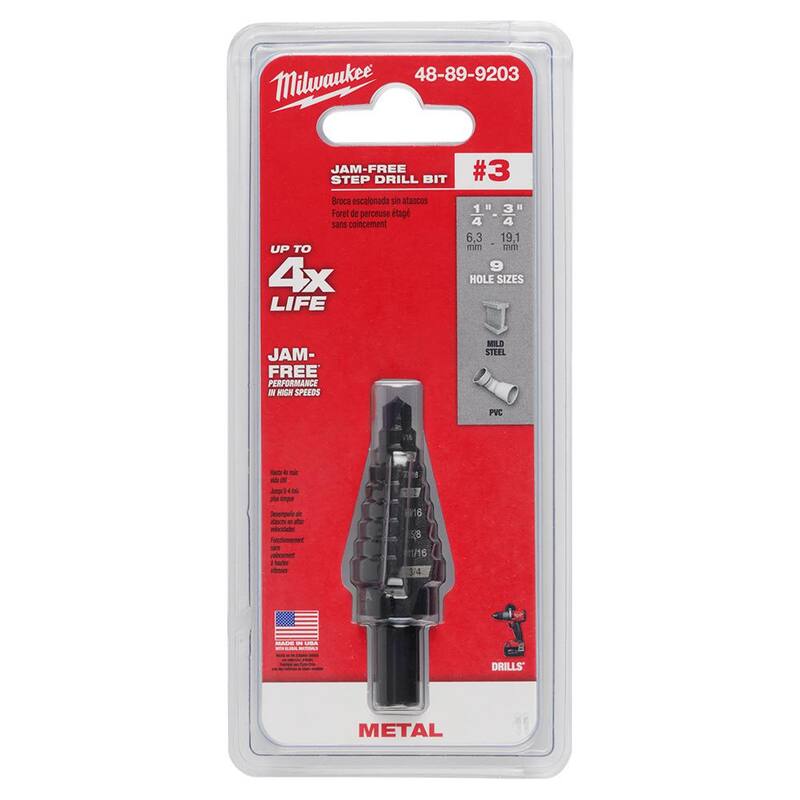 Broca escalonada de óxido negro de 1/4 a 3/4 pulgadas x 1/16 pulgadas - #3 - 48-89-9203 de Milwaukee.