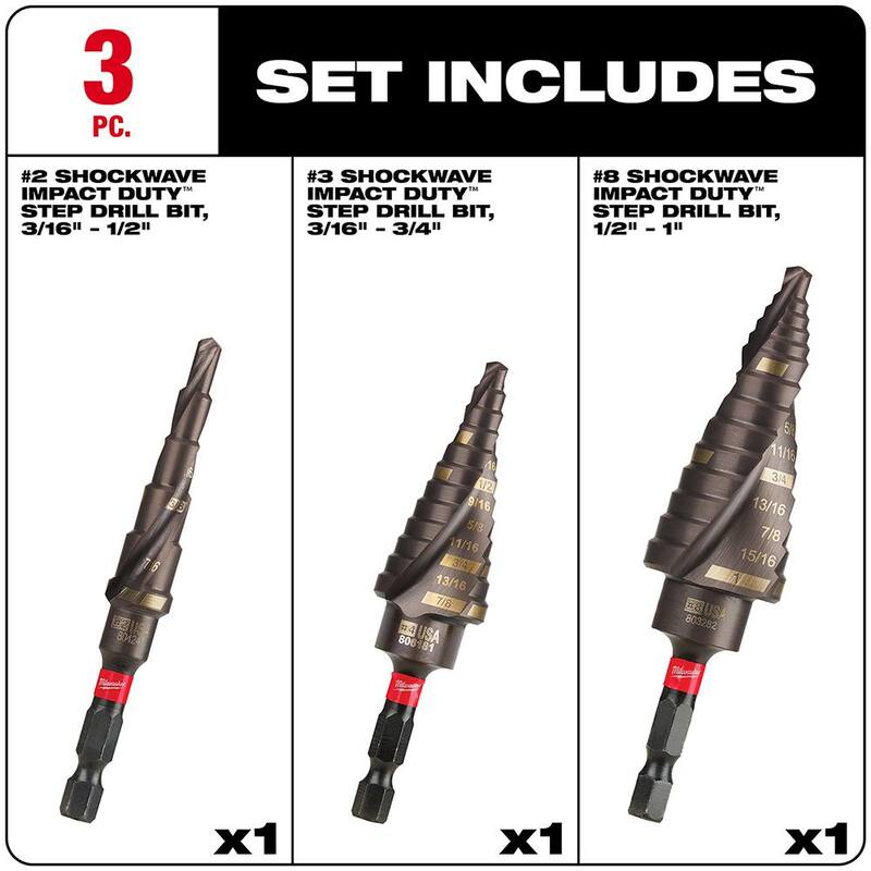 Kit de brocas escalonadas de titanio Milwaukee SHOCKWAVE Impact Duty (3 piezas) - 48-89-9256