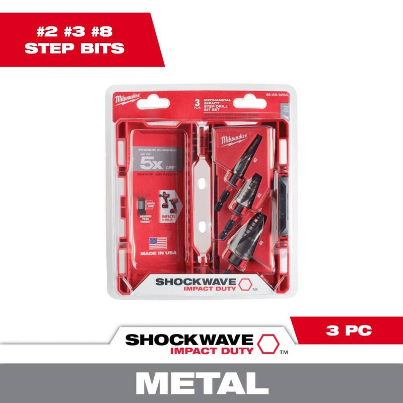 Kit de brocas escalonadas de titanio Milwaukee SHOCKWAVE Impact Duty (3 piezas) - 48-89-9256