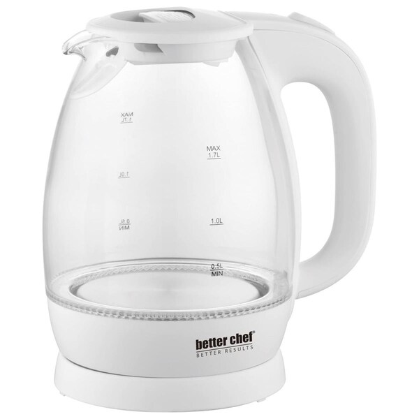 Better Chef 7-Cup Cordless Electric Borosilicate Glass Kettle with LED Light - White - IM-175W-KET-CP