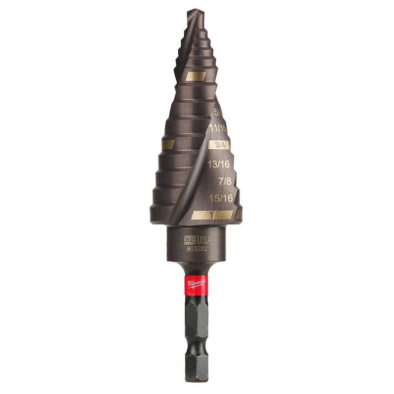 Broca escalonada de titanio con clasificación de impacto Milwaukee SHOCKWAVE de 1/8 a 1 pulgada (9 pasos) - 48-89-9248