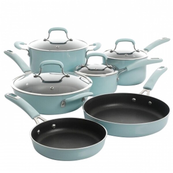 Kenmore Elite Andover Nonstick Aluminum Cookware Set, Glacier Blue - 10 Piece - 126369.1