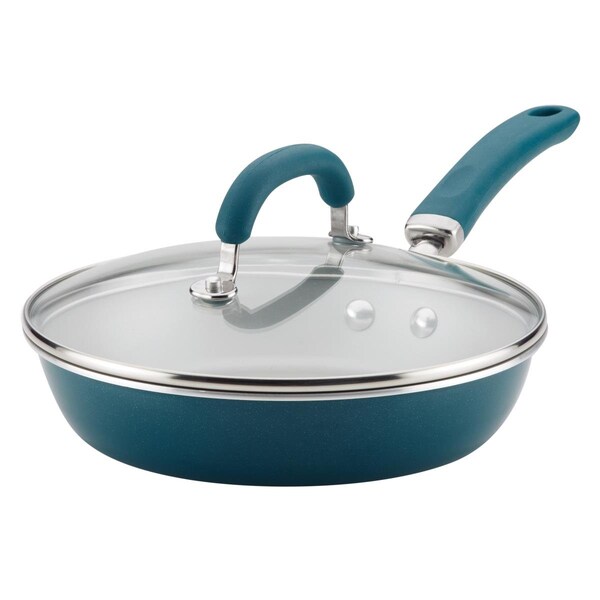 Rachael Ray Create Delicious Aluminum Nonstick Covered Deep Skillet, 9.5 in. - Teal Shimmer - 12011