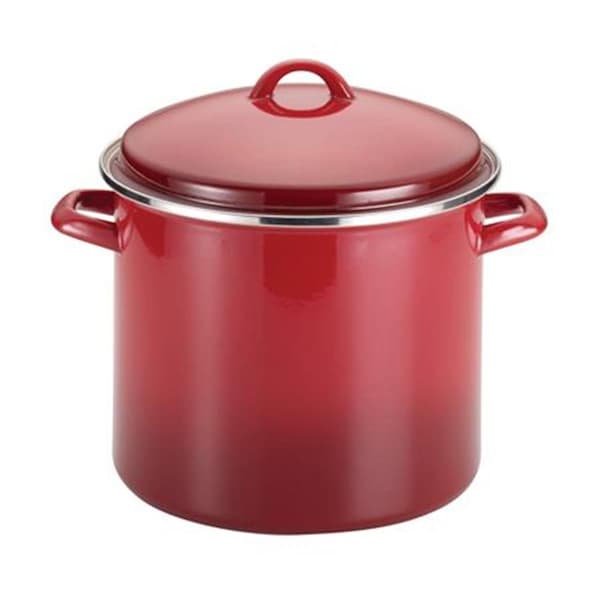 Rachael Ray Enamel On Steel 12-Quart Covered Stockpot- Red Gradient - 50497