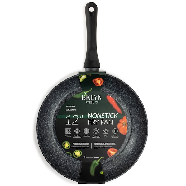 Bklyn Steel Co. 12in MILKY WAY Aluminum Forged Silicone Handle Frypan - Black - 30238