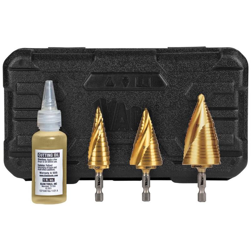 Kit de brocas escalonadas Klein Tools, de doble espiral y flauta doble, VACO (3 piezas) - 25951