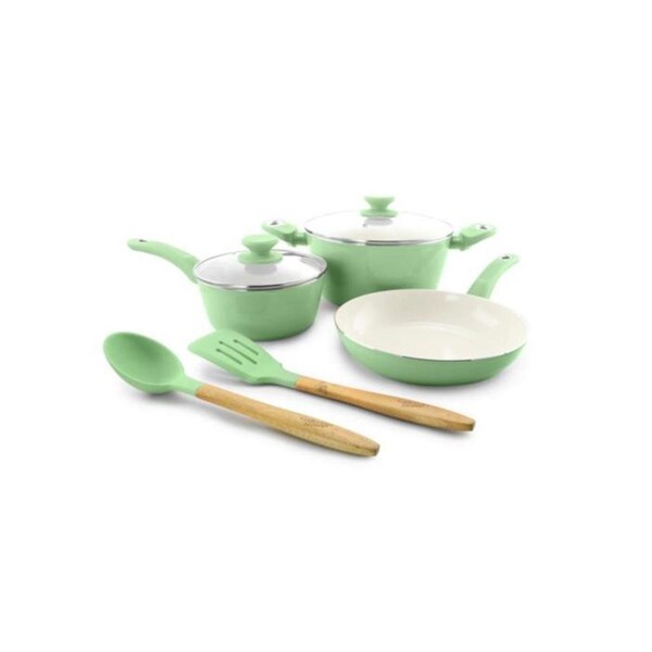 Gibson Plaze Cafe Non-Stick Aluminium Cookware Set, Mint Green - 7 Piece - 123879.07