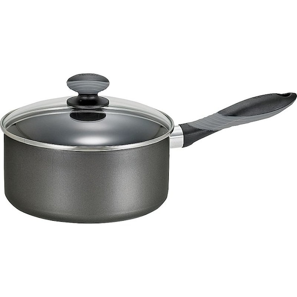 T-Fal Mirro MIR-A7972184M Sauce Pan with Glass Lid, 1 qt Capacity, Aluminum, Thumb Rest Handle - MIR-A7972184