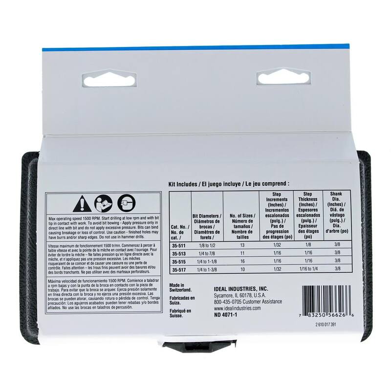 Juego de 4 brocas escalonadas IDEAL para electricistas, de 1/8 pulgada a 1 3/8 pulgadas - 35-520