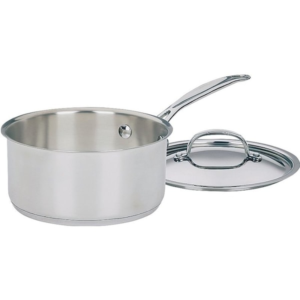 Cuisinart Chef's Classic Sauce Pan with Cover, 2 qt Capacity, Aluminum, Polished Mirror, Riveted Handle - 719-18