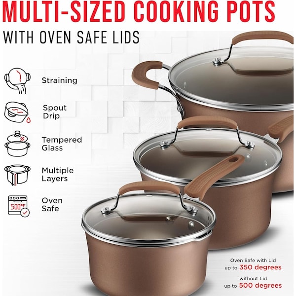 Bakken-Swiss 23-Piece Cookware Set, Gold Pots, Skillets, Bakeware, Reinforced Aluminum, Gas, Electric, Induction - BKCWG23L