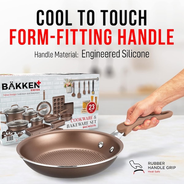 Bakken-Swiss 23-Piece Cookware Set, Gold Pots, Skillets, Bakeware, Reinforced Aluminum, Gas, Electric, Induction - BKCWG23L