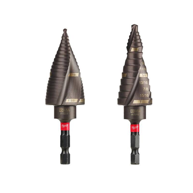Broca escalonada de titanio de impacto Milwaukee SHOCKWAVE de 7/8 pulg. x 1-1/8 pulg. y broca escalonada de titanio de 1/8 pulg. a 1 pulg. (2 piezas) - 48-89-9249-48-89-9248