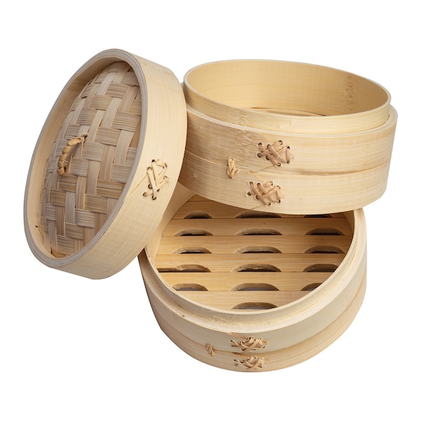 Joyce Chen 2-Tier Bamboo Steamer Baskets with Lid 6-In. - J26-0016