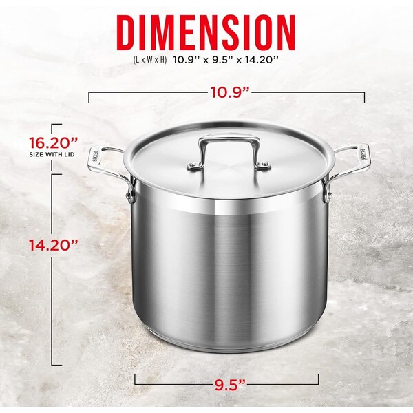 Bakken-Swiss 12QT Stockpot, Brushed Stainless Steel, Induction-Ready, Lid and Riveted Handles, Heavy Duty - BAKSTQ12