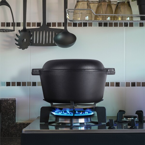 Commercial Chef 5 Qt Cast Iron Dutch Oven with Skillet Lid - CHFL508